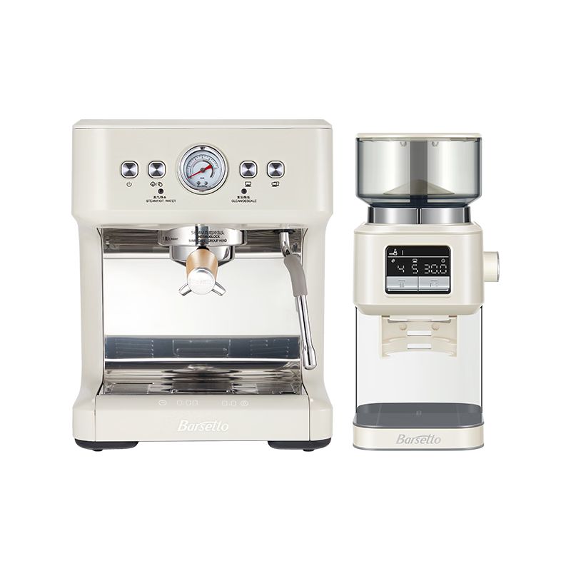 Barsetto【新年礼物】百胜图咖啡机意式浓缩家用半自动带秤配专业磨豆机全金属现磨咖啡豆 BAE-M3白色套装