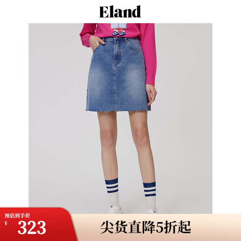 ELAND衣戀半身裙修身短款A(yù)字高腰牛仔裙包臀裙學(xué)院風(fēng)春 牛仔色(55)Indigo L/170
