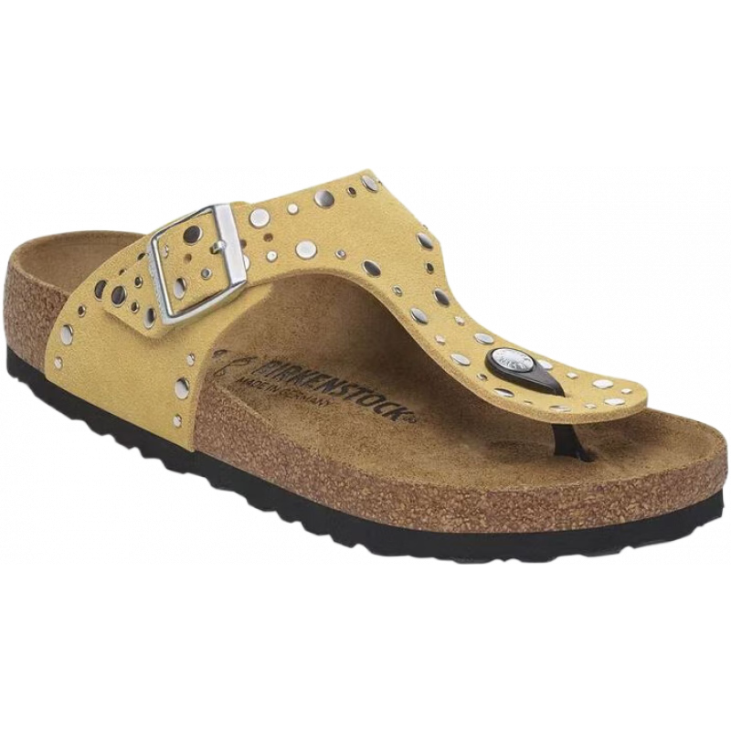 BIRKENSTOCKGizeh Rivets女士人字拖金屬鉚釘絨面革貼合支撐露趾拖鞋時(shí)尚涼鞋 Ochre 35 =4-4.5（女）