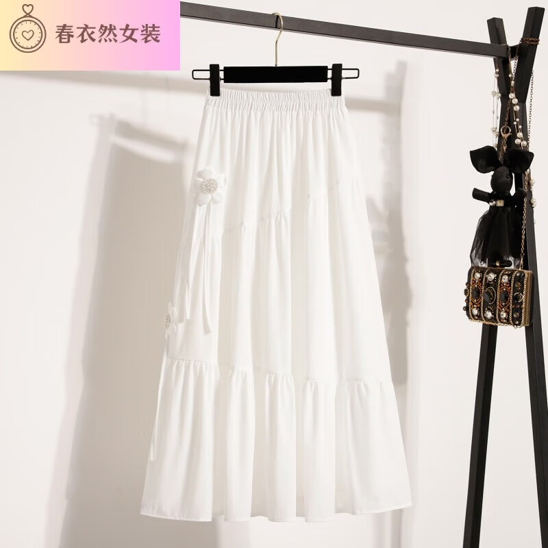 ledp大码花朵铜氨丝半身裙女夏季2025新款小个子黑色裙子半裙长裙