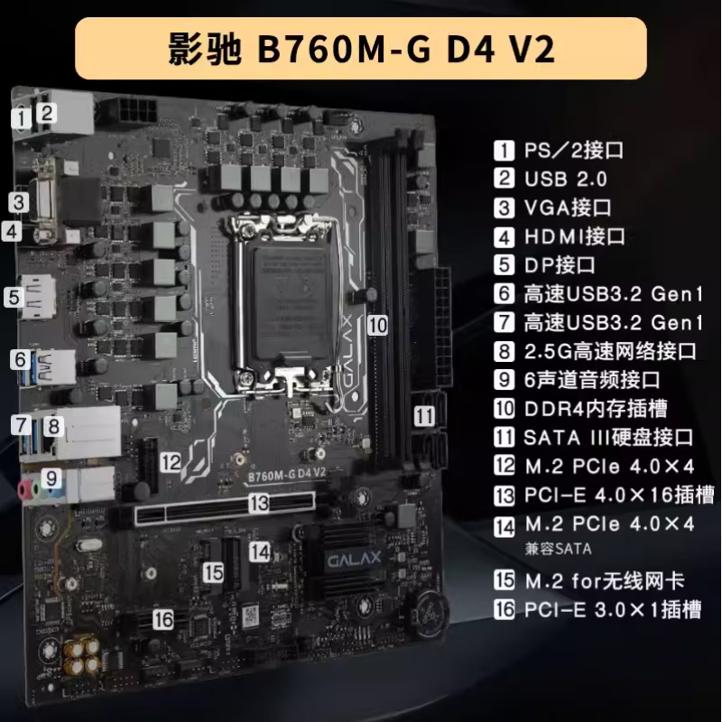 影驰H510M H610M B760M B660M-G WIFI Z A C H D K全新主板 绿色 影驰B760M-G 2.5G
