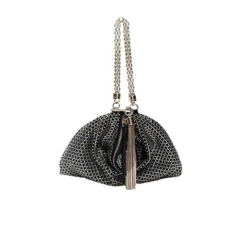 周仰杰（JIMMY CHOO ）麂皮流蘇鑲鉆單肩包時(shí)尚百搭配飾女士斜挎包小方包潮 黑色 均碼