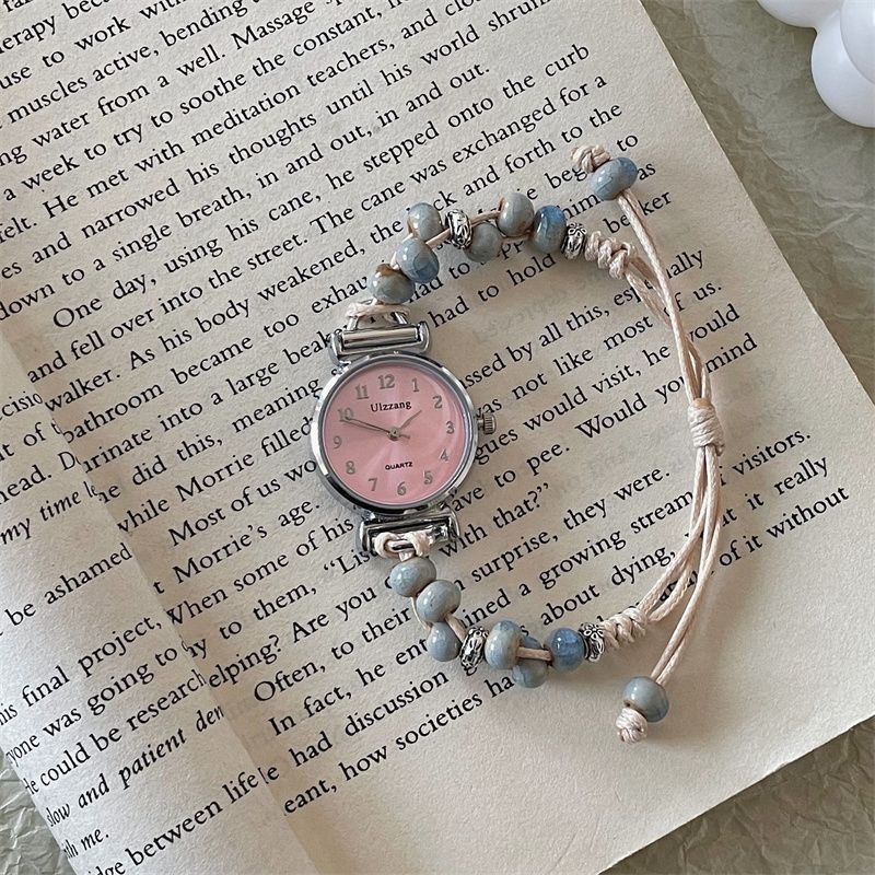 Ulzzang中国风编织带手链手表少女生ins小众高颜值中学生森系显白小表盘 绿盘+精美首饰盒子+备用电池 25mm