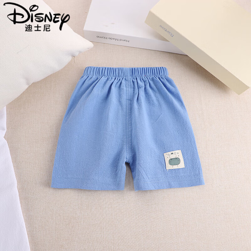 迪士尼（Disney）兒童短褲男孩夏薄款外穿女寶寶童裝韓版棉麻五分褲小童帥氣休閑褲 麻料短褲藍 80/90可開檔 80 cm