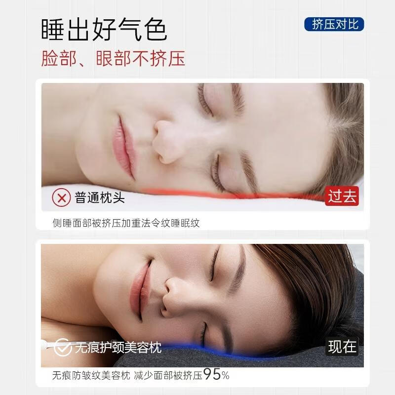 枕头护颈椎助睡眠侧睡不压脸耳蝶形记忆棉枕头防打呼噜止酣颈椎枕 升级护颈磁石美容枕-浅灰[防皱 59x31x11cm