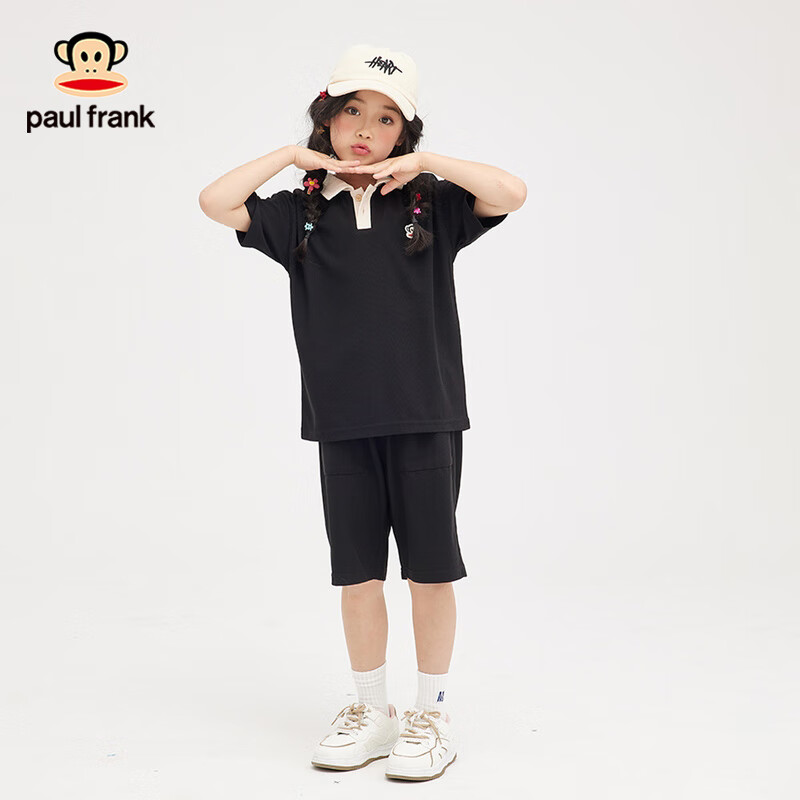 大嘴猴（paul frank）童装男女童套装春夏季透气速干短袖短裤两件套中大童舒适运动服 272F黑色 140