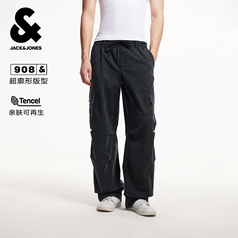 杰克·琼斯（JACK&amp;JONES）秋季时尚潮流百搭流行简约松紧腰头廓形长裤牛仔裤男装225132109 E40 深灰色-1 32 175 W32/L32