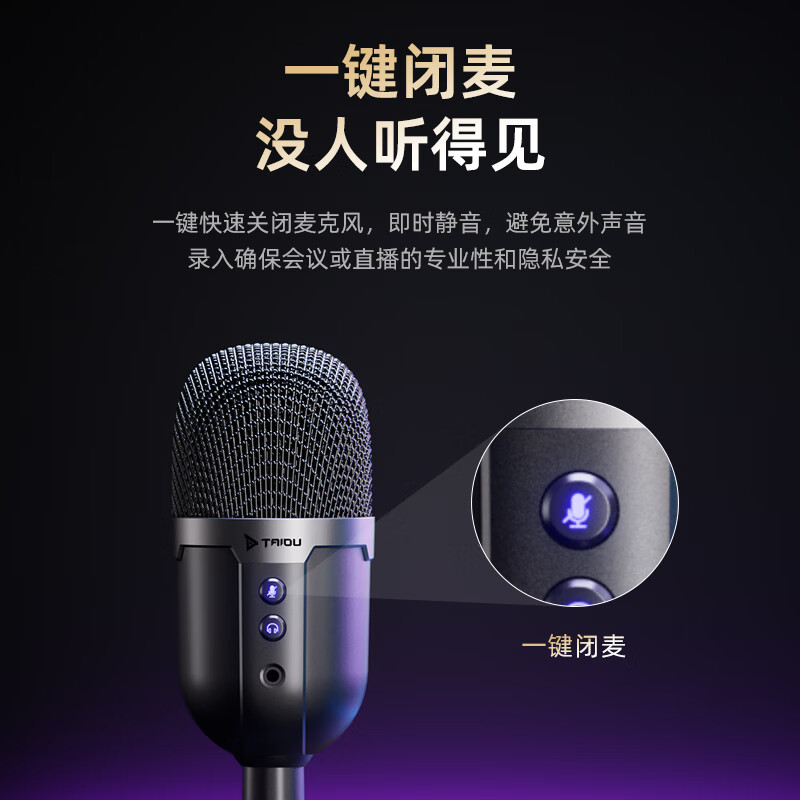 钛度TSP207桌面麦克风电脑主播直播话筒专用降噪电竞游戏会议录音语音USB电容麦台式机笔记本K歌上网课 【USB版】TSP207电脑专用