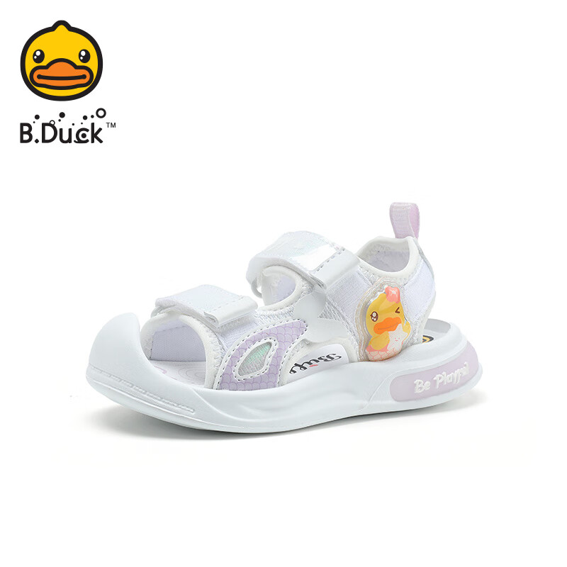 B.Duck小黄鸭童鞋2025夏季新款透气包头凉鞋男女童时尚沙滩学步机能鞋 221白色 21 码 适合脚长12.4-13.1cm