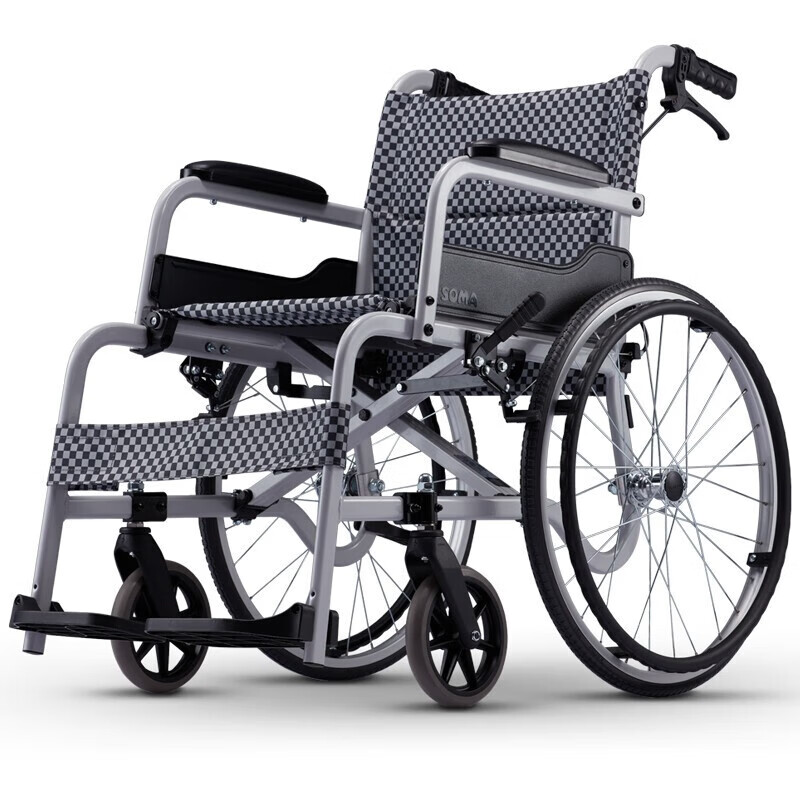 康扬手动轮椅车SM-100.5 老人轻便折叠铝合金手推车四轮旅行便携残疾 22寸大轮可折叠铝合金