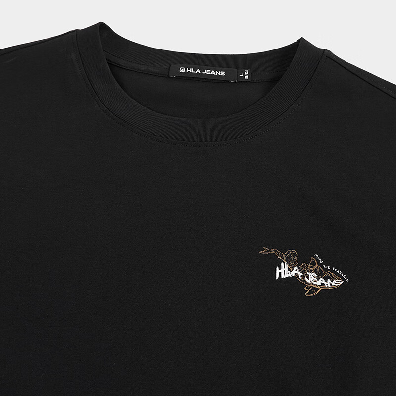 HLA海澜之家旗下黑鲸趣味字母印花短袖T恤男25夏圆领短t男