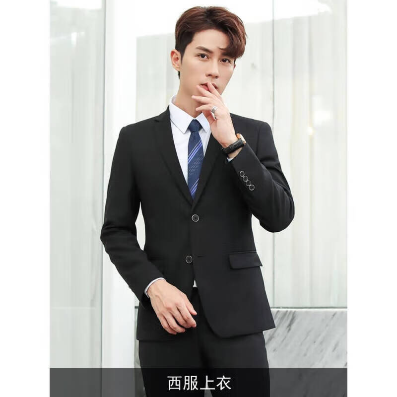 G2000西裝男外套青西服男士職業(yè)上衣單西韓版修身商務(wù)休閑小西裝 兩扣黑色上衣 XS 160