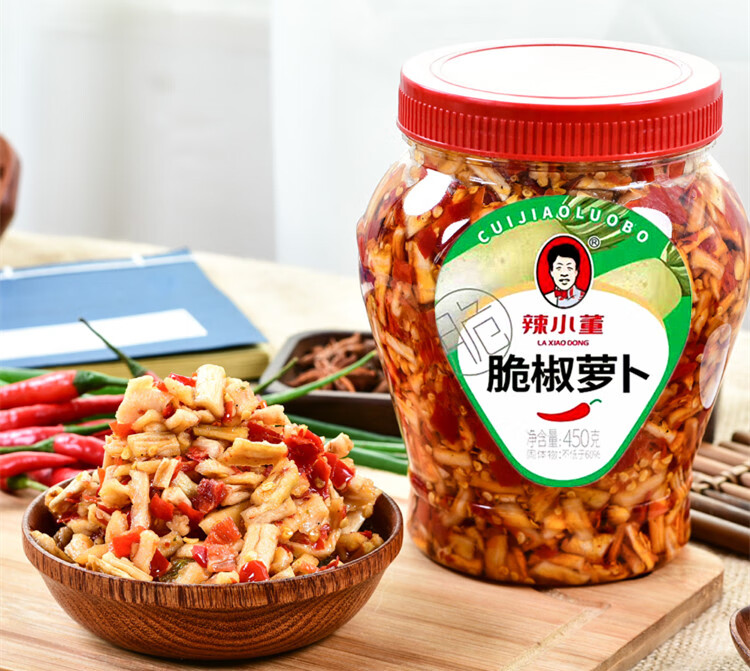 辣小董脆椒蘿卜湖南特產(chǎn)辣椒蘿卜干450g瓶裝下飯菜脆蘿卜丁蘿卜條 脆椒蘿卜450克1瓶