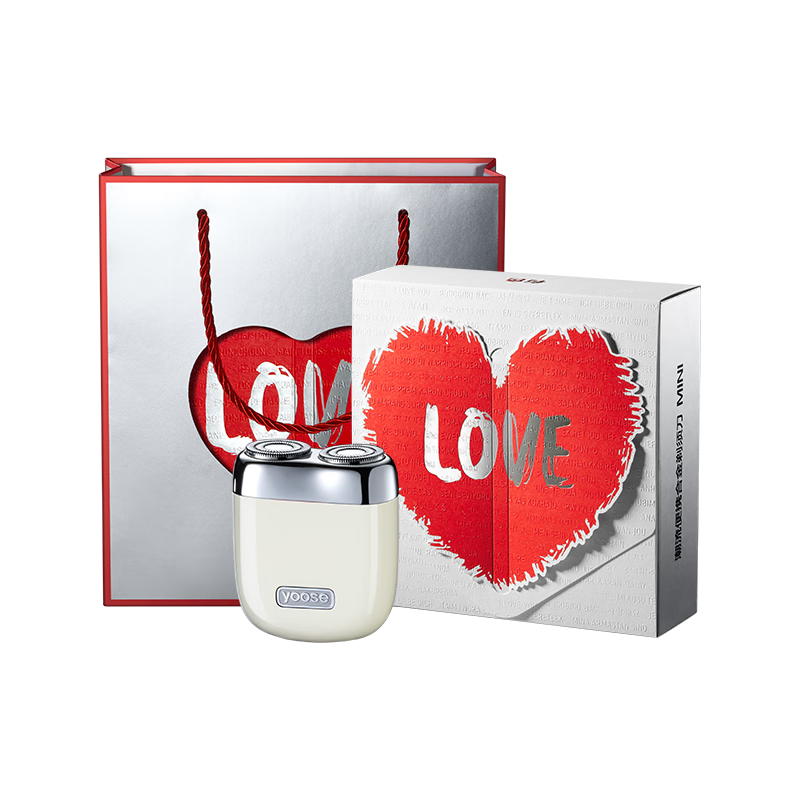 有色(yoose)剃須刀迷你便攜合金電動刮胡刀旋轉式 男士情人節(jié)實用禮物送男朋友老公胡須刀禮盒 MINI 2.0亞麻白