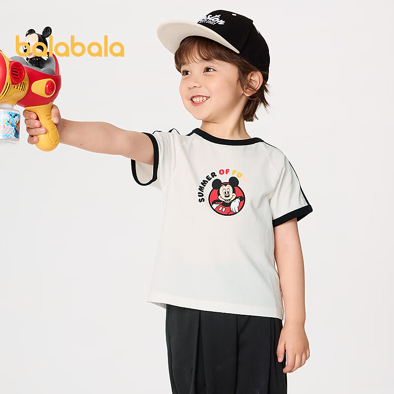 巴拉巴拉【迪士尼IP】童装儿童短袖t恤纯棉上衣宝宝夏装 本白10101 90
