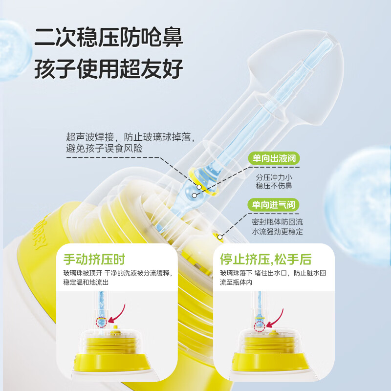 小象舒比洗鼻器海盐水喷鼻生理盐水儿童成人洗鼻壶进口海盐洗鼻剂 【儿童鼻炎 升级款】120ml企鹅瓶+10包洗鼻剂