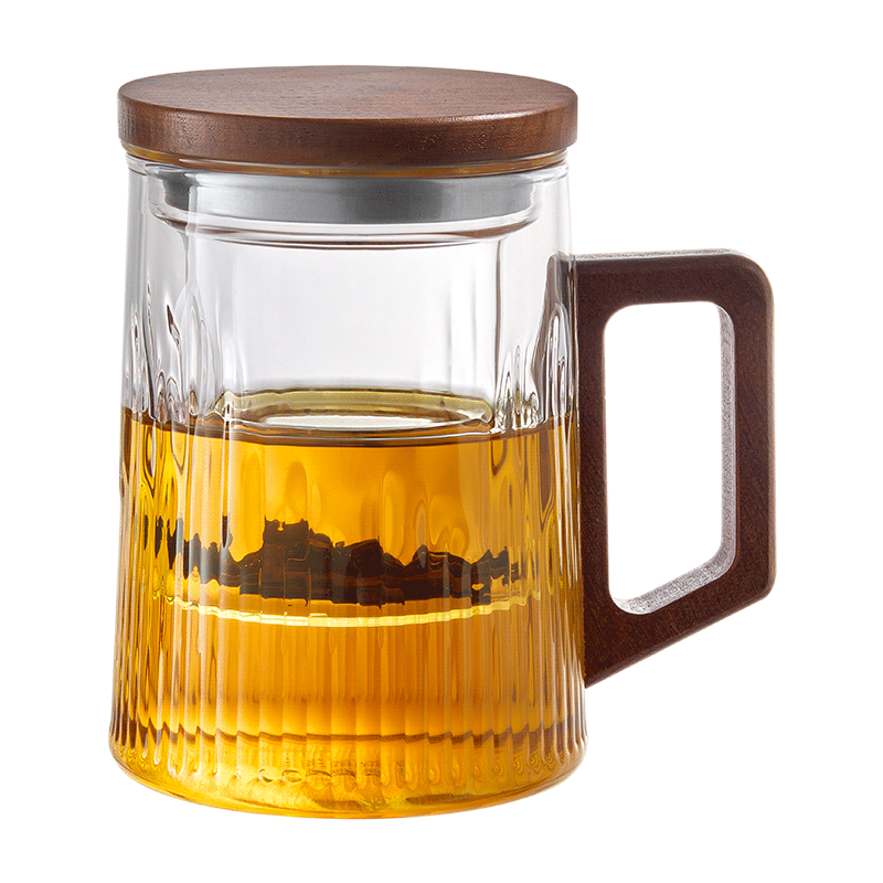 雅集耐熱玻璃杯泡茶杯律動(dòng)杯550ml木把木蓋款茶水杯男女士玻璃杯