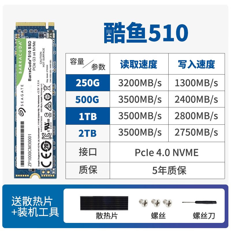 希捷（SEAGATE）希捷酷鱼Q5510酷玩520 500G1T2T台式机M.2笔记本2T固态硬盘SSD 酷鱼-5104.0国行联保 1TB
