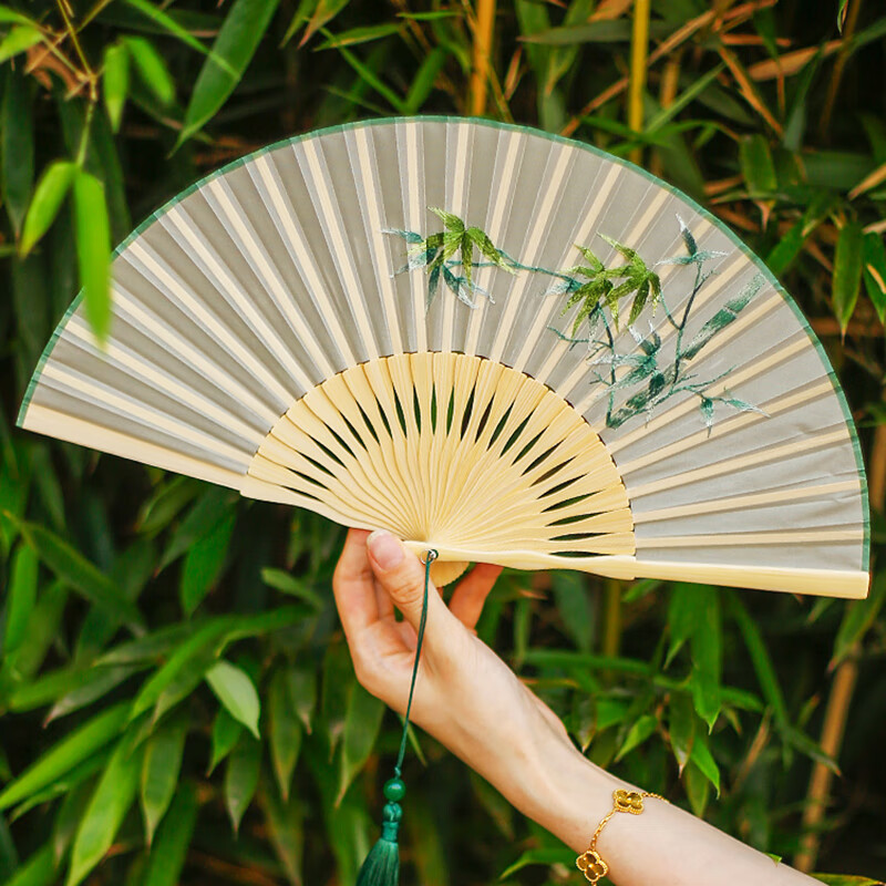 締晶蘇州刺繡折扇女古風(fēng)扇子旗袍漢服扇雙面中國(guó)風(fēng)舞蹈扇高級(jí)小眾實(shí)用 刺繡折扇【竹隱】送扇墜禮盒