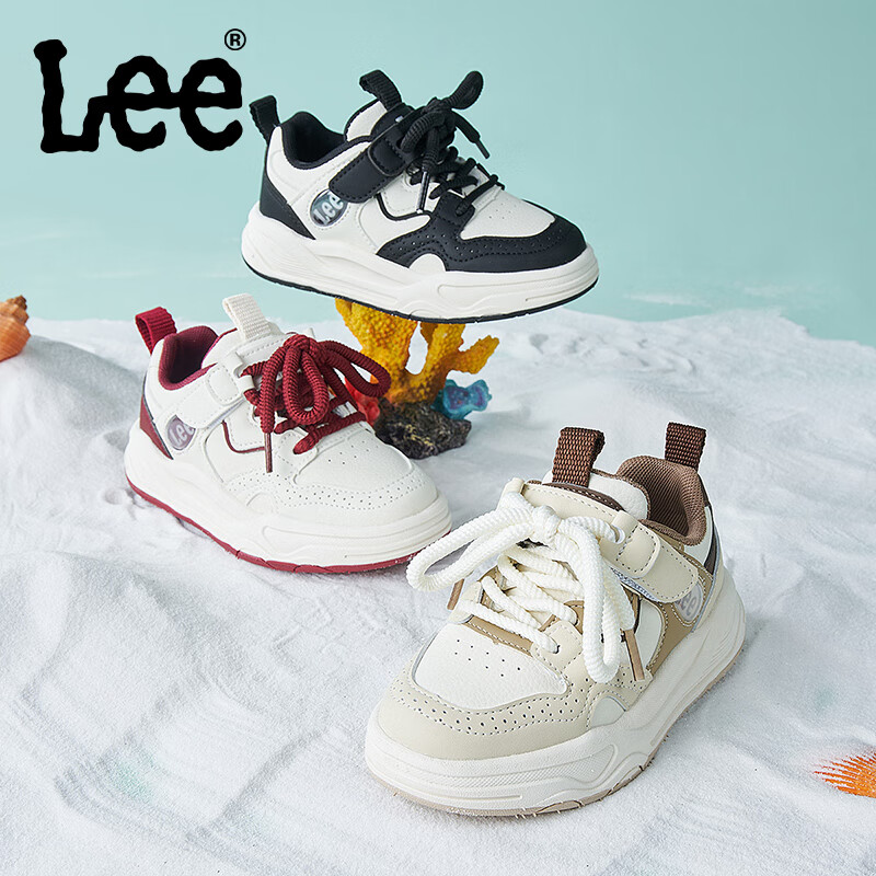Lee儿童运动鞋春季小白鞋女童百搭软底轻便男童运动休闲鞋 白黑 27 【建议脚长164-169mm】