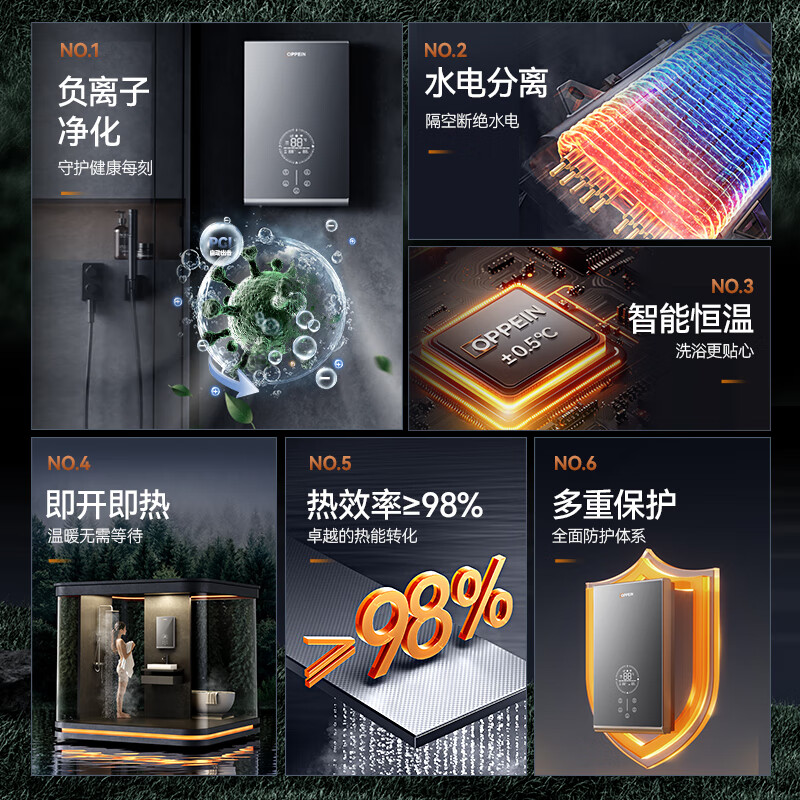 欧派（OPPEIN）电热水器即热式 速热小型家用智能恒温免储水厨房浴室超薄变频洗澡淋浴净化机 上门安装以旧换新 8500W OPP-H85M8
