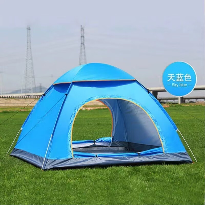 泰瑞格免搭建帐篷速开帐篷户外露营可携式野营钓鱼帐篷全自动双人3- 蓝色双人套餐一 帐篷+防潮垫