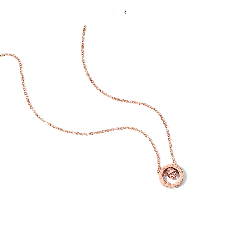 ZEGL羅馬數(shù)字輕奢鎖骨鏈小眾氣質圓環(huán)吊墜 羅馬數(shù)字圓環(huán)項鏈(鋼材質)
