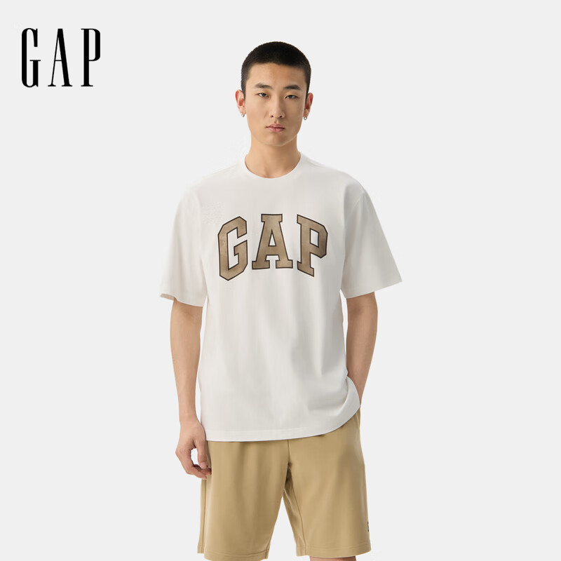 GAP男女装夏季款胶印大logo纯棉短袖T恤百搭宽松上衣729356 白色 L (175/96A) 亚洲尺码
