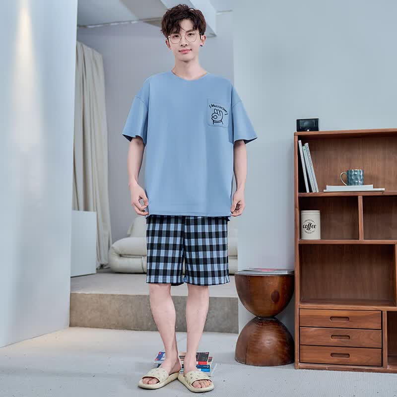 萧淑妃夏季纯棉短袖短裤男士睡衣青少年学生卡通休闲可外穿家居服套装 OK 3XL