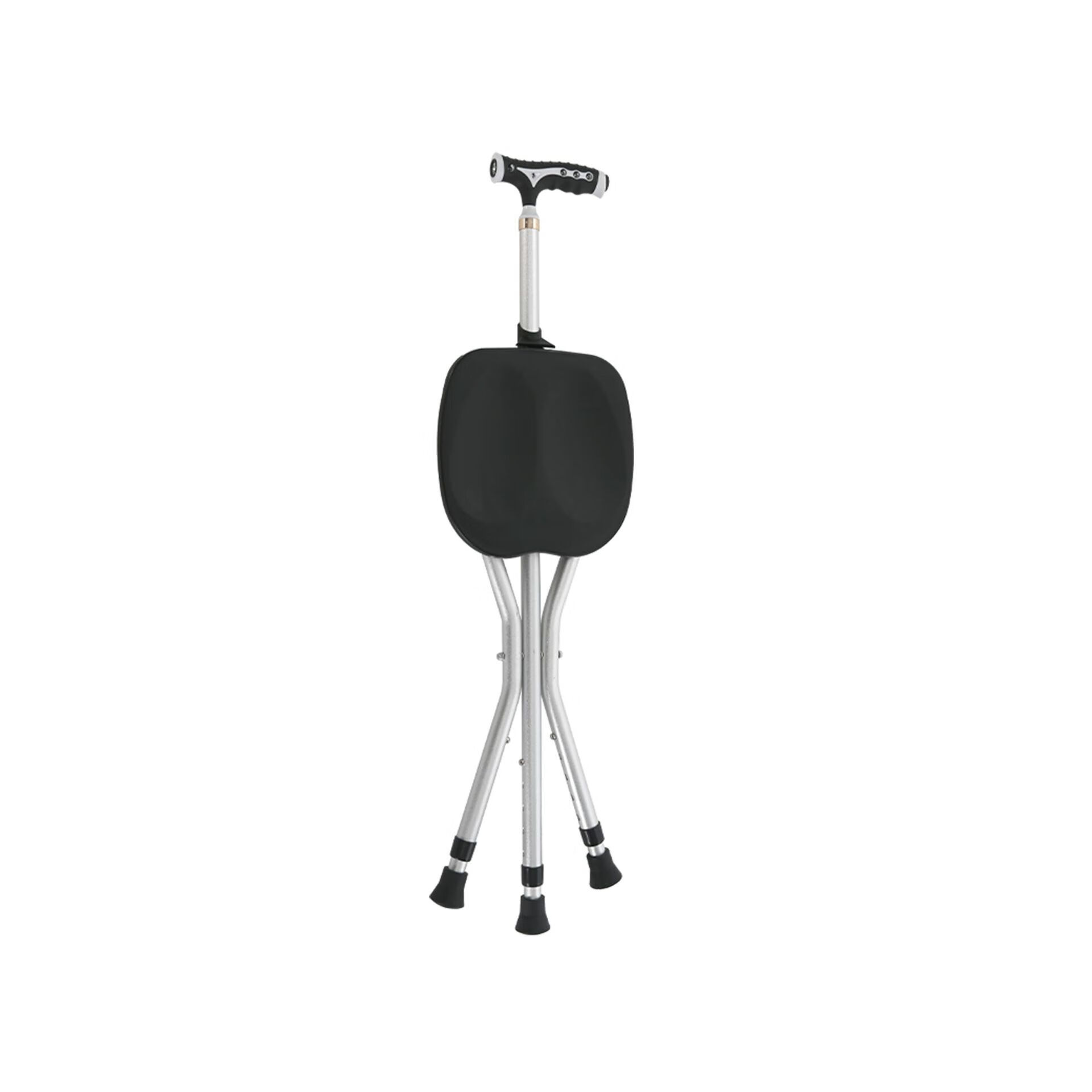 伸缩带灯拐杖凳三脚拐杖椅老人铝合金手杖带凳子拐杖 黑色 87-97cm