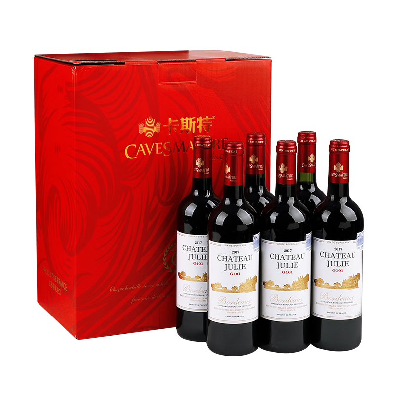 卡斯特（Cavesmaitre）法國(guó)紅酒葡萄酒金卓利酒莊E1波爾多赤霞珠干紅6支裝AOP級(jí)禮品
