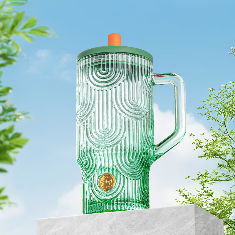 乐唯诗大容量杯子女高颜值玻璃杯2025新款车载水杯吸管杯咖啡杯冰霸杯男 冰霸吸管杯【琉璃绿】600ml1只
