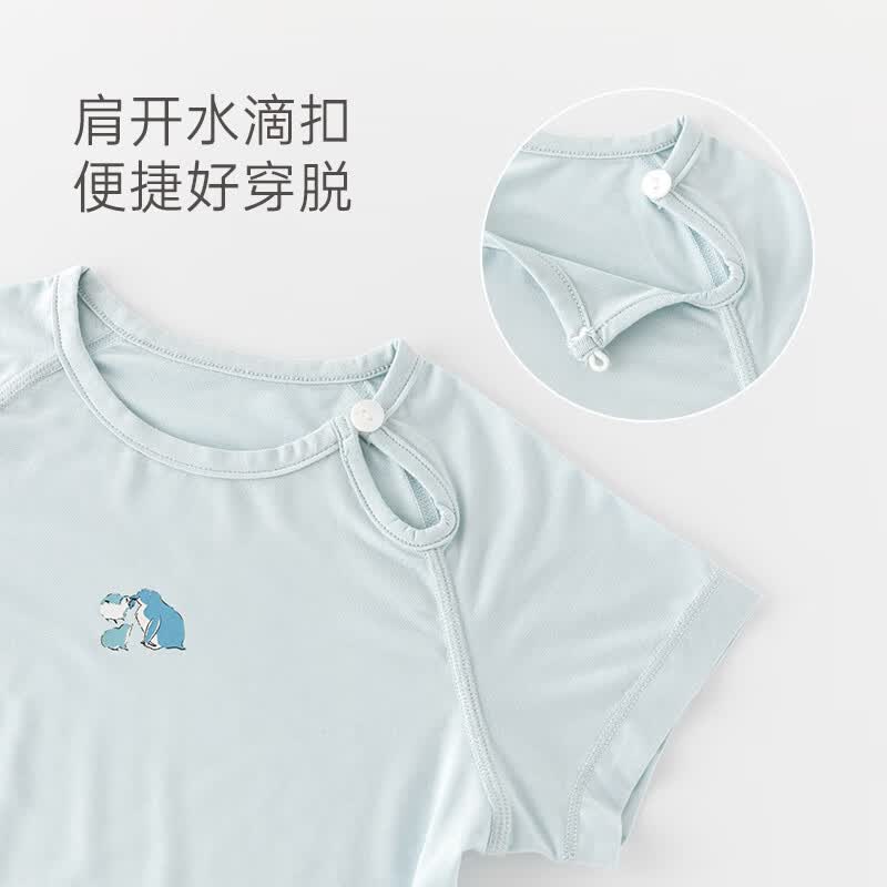 木生棉【优可丝】 宝宝短袖T恤衫夏季薄款婴儿透气弹力上衣儿童肩开夏装 暮山紫 优可丝夏款 80 cm