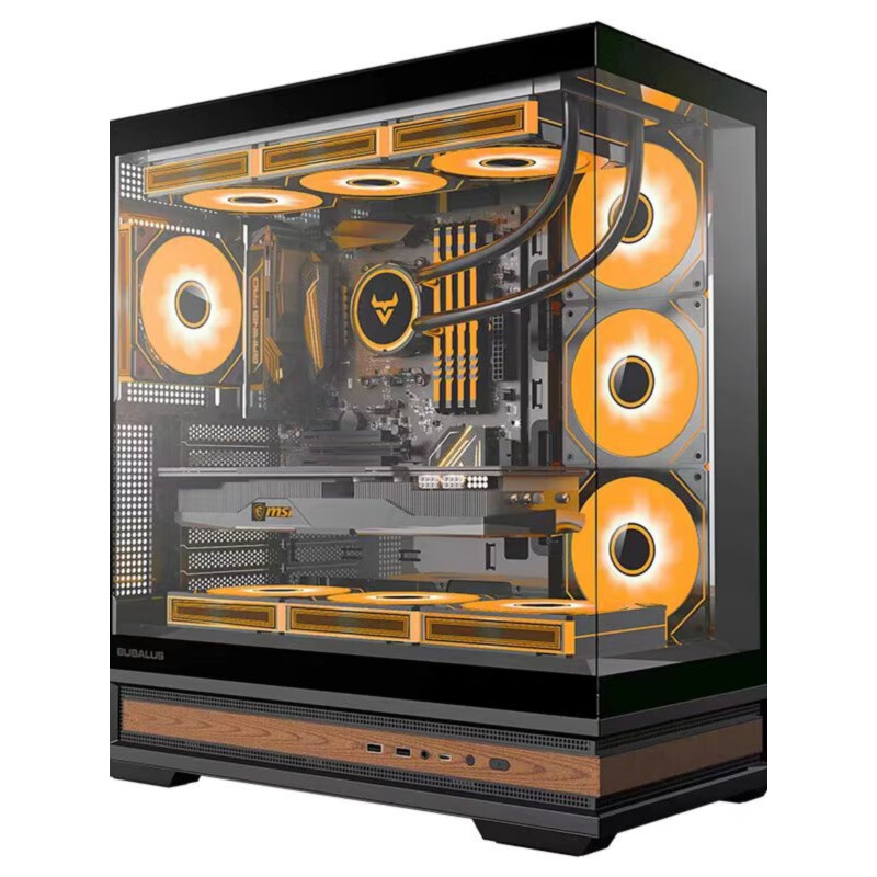 大水牛(BUBALUS)森語(yǔ)海景房機箱支持ATX背插主板360水冷快拆側板 森語(yǔ) 黑色 +棱鏡6PRO風(fēng)扇*7 4正3反