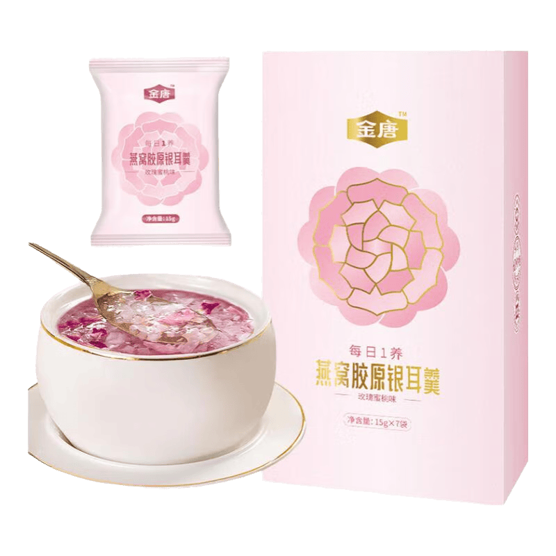 金唐凍干燕窩銀耳羹沖泡即食免煮代餐速食孕婦早餐15g*6袋*1盒 燕窩銀耳羹-玫瑰蜜桃味15*6