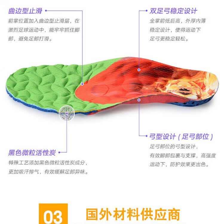 喜奔专业运动鞋垫男女减震高弹防臭吸汗透气跑步篮球足球足弓支撑缓震 专业足球鞋垫 46码 长度300mm