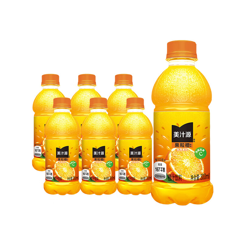 可口可乐（Coca-Cola）美汁源果粒橙果味果汁饮料300ml瓶装小橙汁 可口可乐出品 果粒橙300ml*6瓶