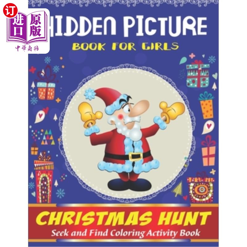 海外直订hidden picture book for girls, christmas hunt seek and