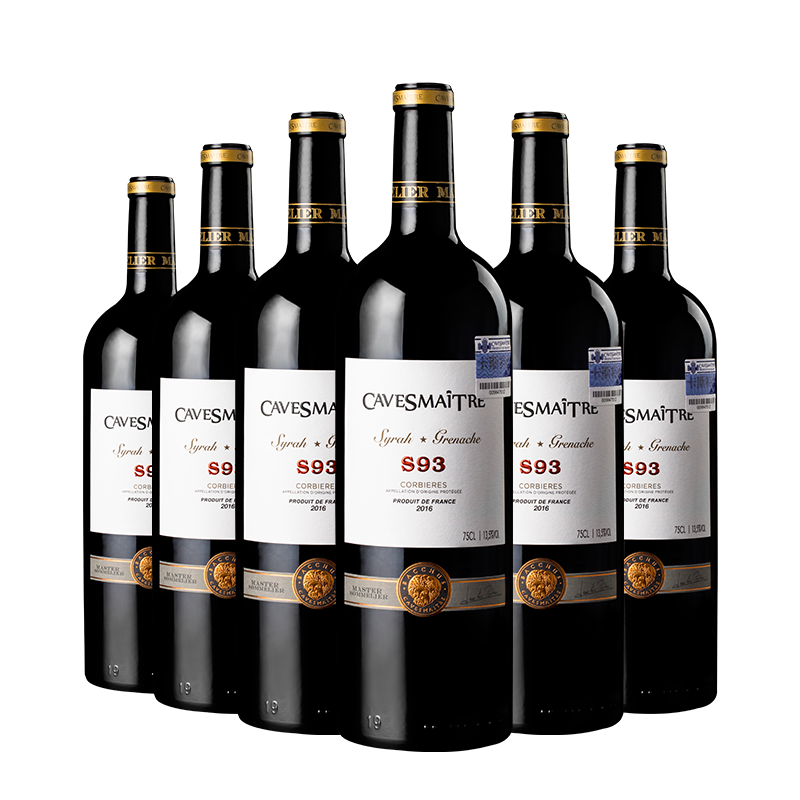 卡斯特（Cavesmaitre）卡斯特法国原装进口红酒品酒大师S93干红葡萄酒AOP级750ml*6 整箱 S93六瓶整箱(配高档木盒）