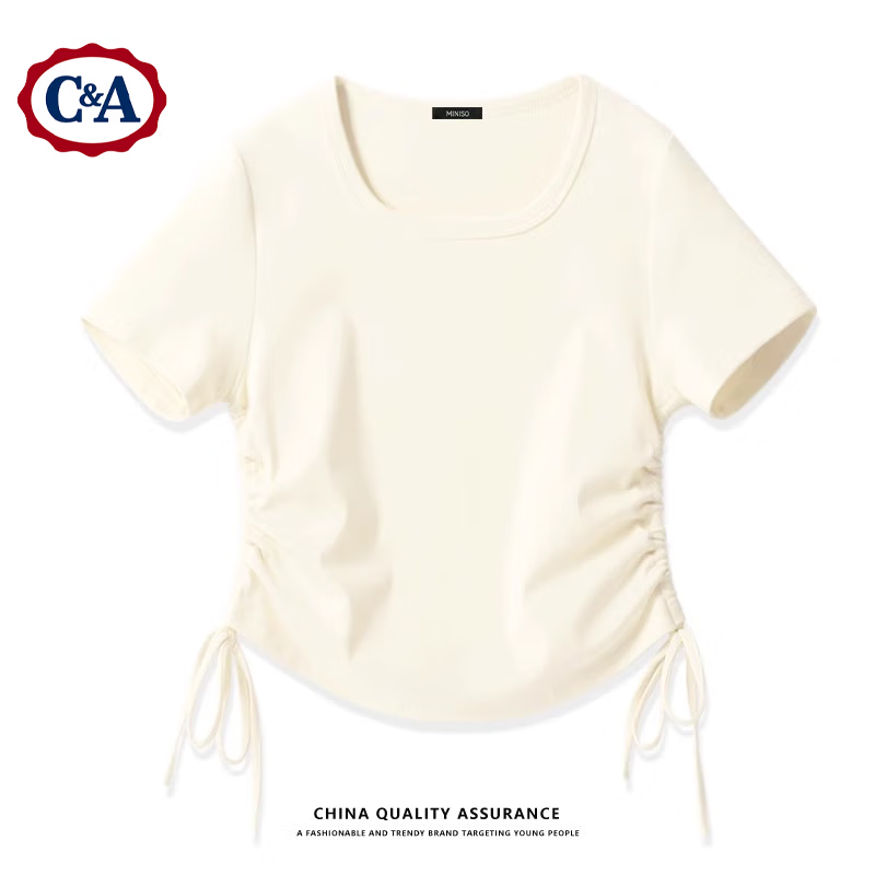 C&A新款正肩短袖t恤女夏季2025新款灰色修身显瘦体恤短款上衣女 豆沙粉 M