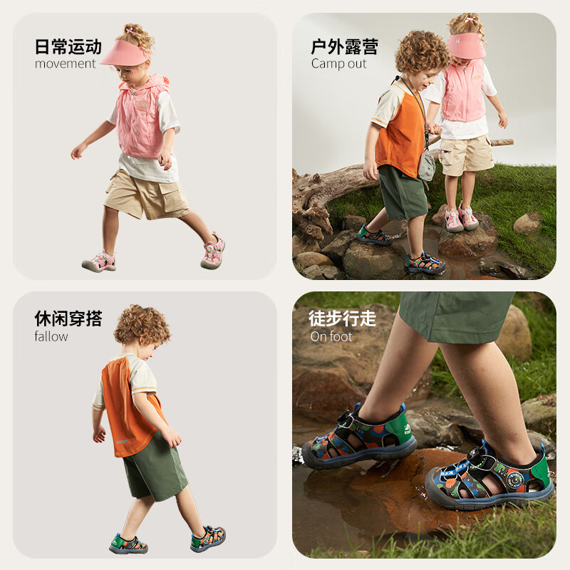 kids.ing【秒杀3】可迪星女宝宝凉鞋夏季儿童小童包头防滑透气溯溪鞋 霓虹粉 24 适合脚长14.5-15.0cm