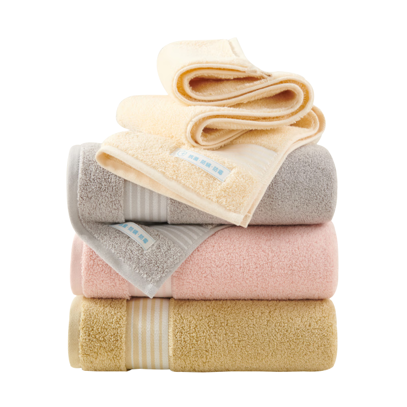 潔玉新疆棉毛巾浴巾方巾三件套柔軟吸水男女家用套裝 灰色