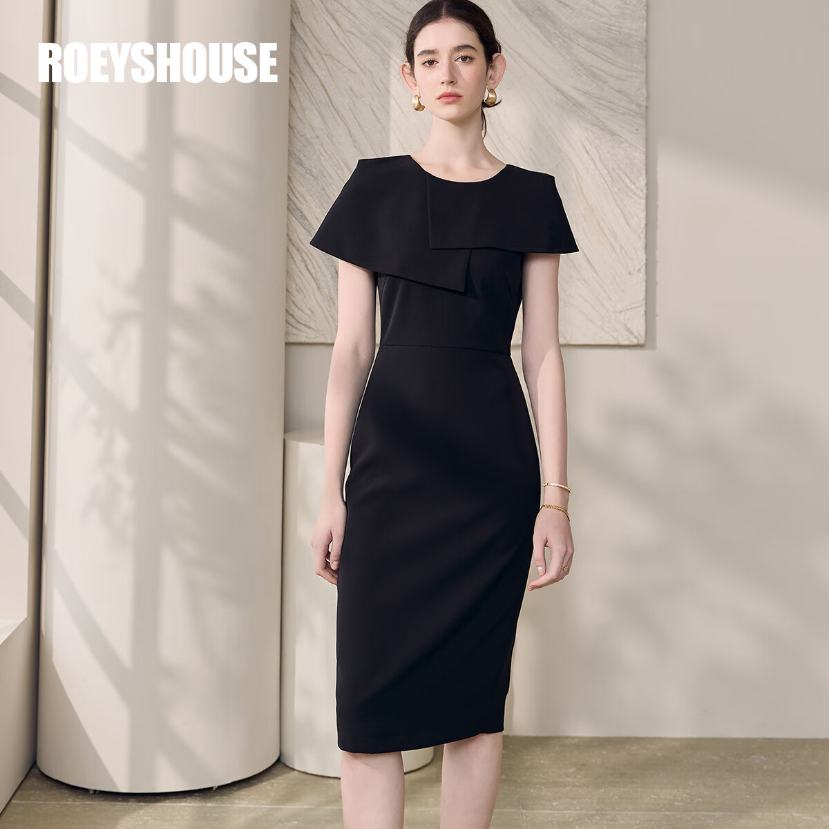 ROEYSHOUSE罗衣优雅黑色修身连衣裙女2025夏季新款小众设计感包臀裙子12003 黑色 L