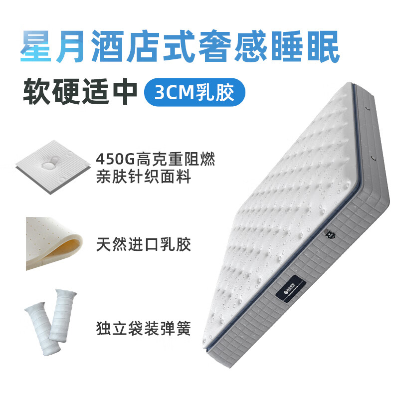 床垫3cm天然乳胶独立弹簧席梦思1.8米1