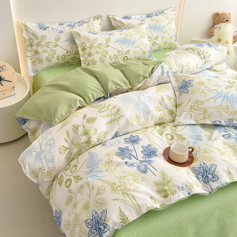 多兰诗（Duolanshi）春秋磨毛四件套 斜纹印花卡通套件被套床单宿舍四季床上四件套 鸟语花香 2.0米 床单款 /被套200*230 四件套