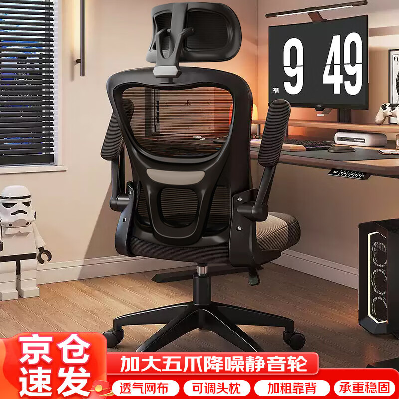卓博电脑椅子家用学习椅升降椅工学座椅靠背椅转椅BT22黑色带头枕