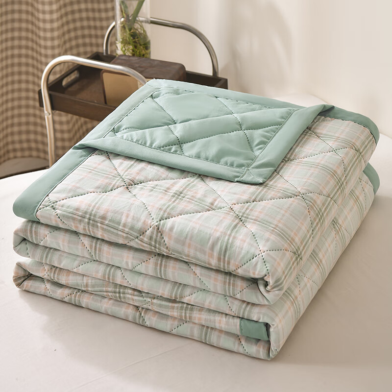 多兰诗(Duolanshi)夏凉被 可机洗小清新空调被宿舍单双人夏天薄被子 炫彩格绿 180*200cm 京东折扣/优惠券