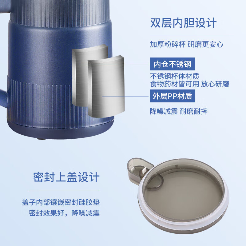 DIKTT德国磨粉机 五谷杂粮超细家用中药研磨机大容量家用超细磨粉器全自动多功能打粉机干湿两用 【蓝色两套刀】全铜电机+八叶精钢刀头