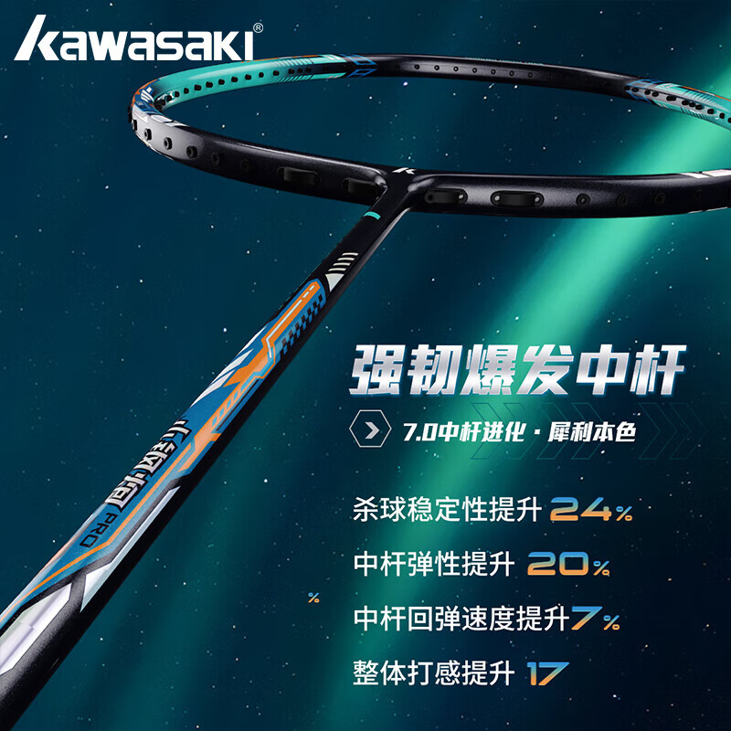 川崎（KAWASAKI）小钢炮PRO羽毛球拍全碳素轻量进攻型超高磅男女比赛羽球拍5U单拍 5U小钢炮PRO-白粉【湖蓝线】单拍 24磅【高弹/易上手】进阶推荐