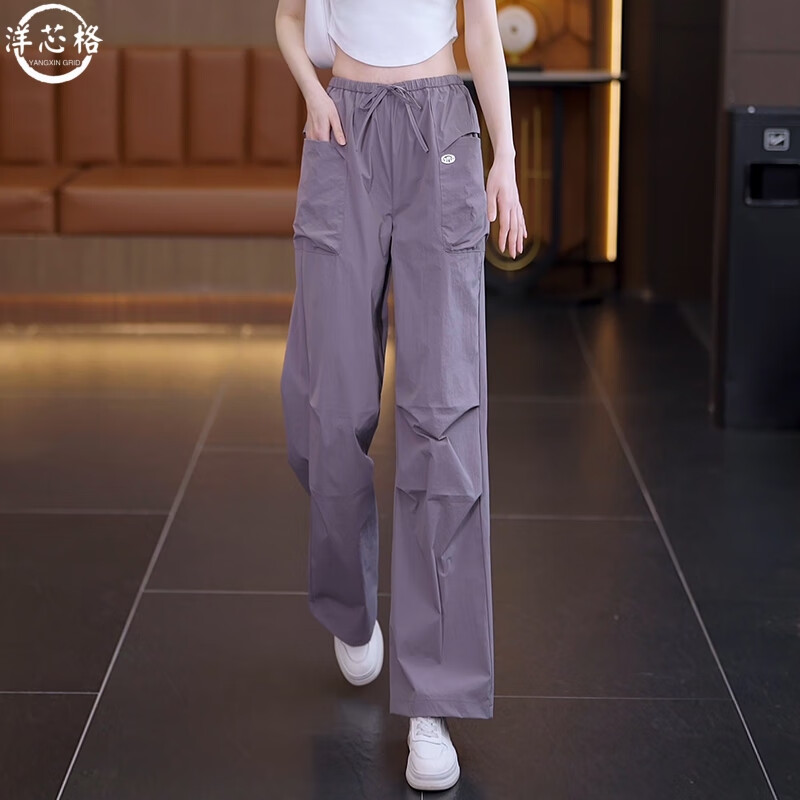 洋芯格 YOUNG FEELING美式纯棉速干工装裤女2025年夏季薄款束脚裤宽松显瘦直筒运动裤潮 仲夏紫 S (26) 推荐【85-95斤】